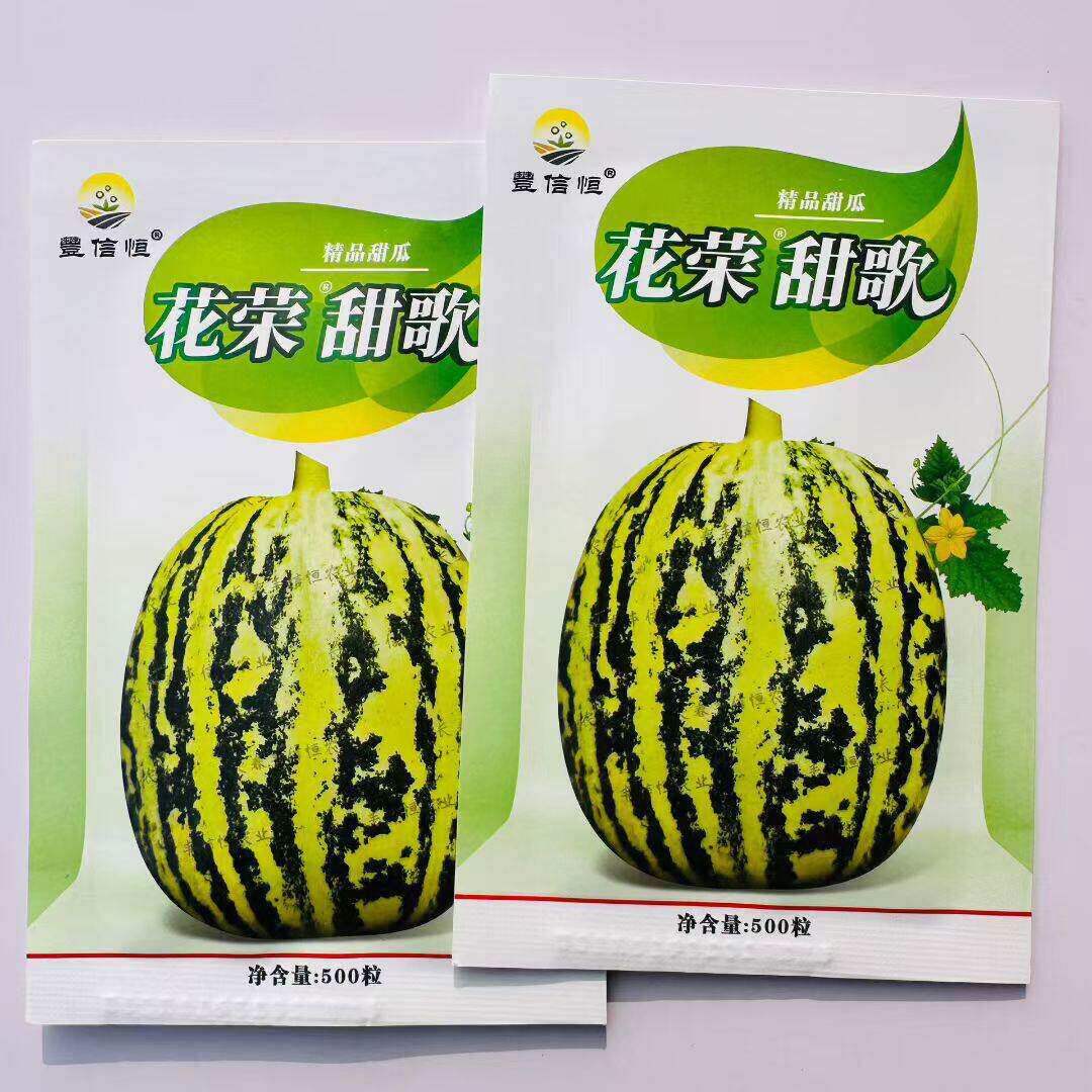 花荣甜歌杂交甜瓜种宽花条果肉脆甜绿肉绿瓤耐运性能好采收大面积