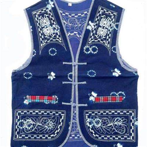 大理天然植物染扎染小孩儿童加厚马夹马褂双层民族舞台表演演出服