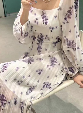 设计师款 淑女紫色印花连衣裙 特价清仓 原jia1618