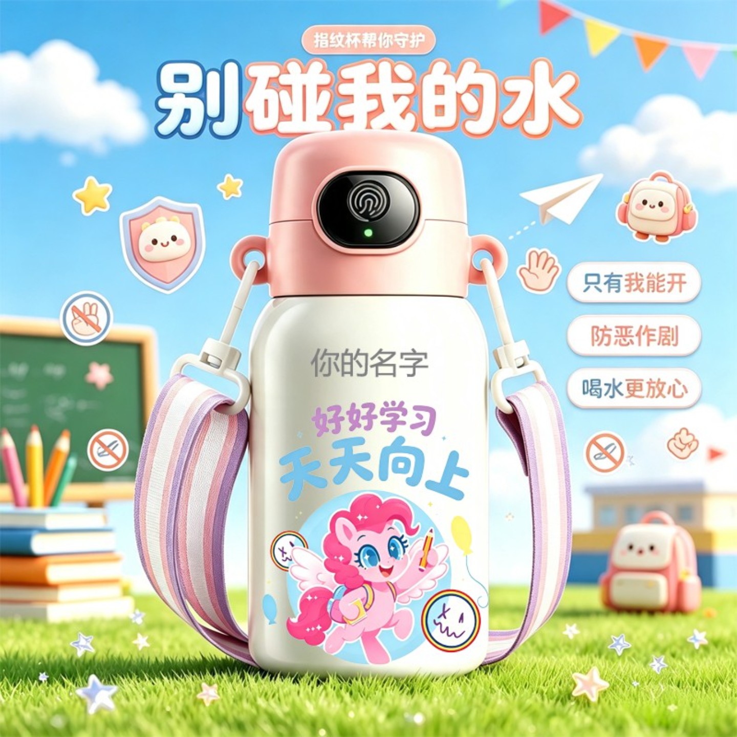 【指纹水杯】可爱小马儿童指纹解锁保温杯上学智能蓝牙杯子学生