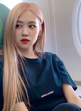 金色中分rose同款发型长直发假发女浅黄色欧美气质修脸自然全头套