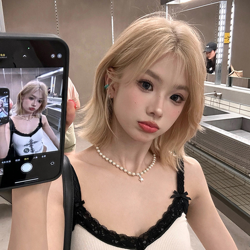 蕾丝浅金日系假发女短发全头套纹理烫法式空气感刘海卷发减龄BOBO