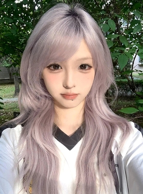 淡紫色假发女全头套式JK长直发高层次lolita洛丽塔y2k全头套整顶