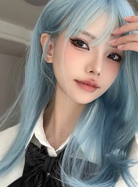 黑色草莓蓝色假发女全头套中长发lolita洛丽塔JK彩亚文化日常y2k