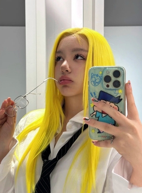 中分黄色发色限定假发长直发港风时尚气质lolita网红整顶全头套