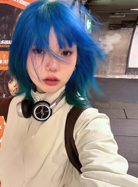 黑色草莓蓝色渐变假发短发全头套女辣妹y2k女团波波头lolita整顶