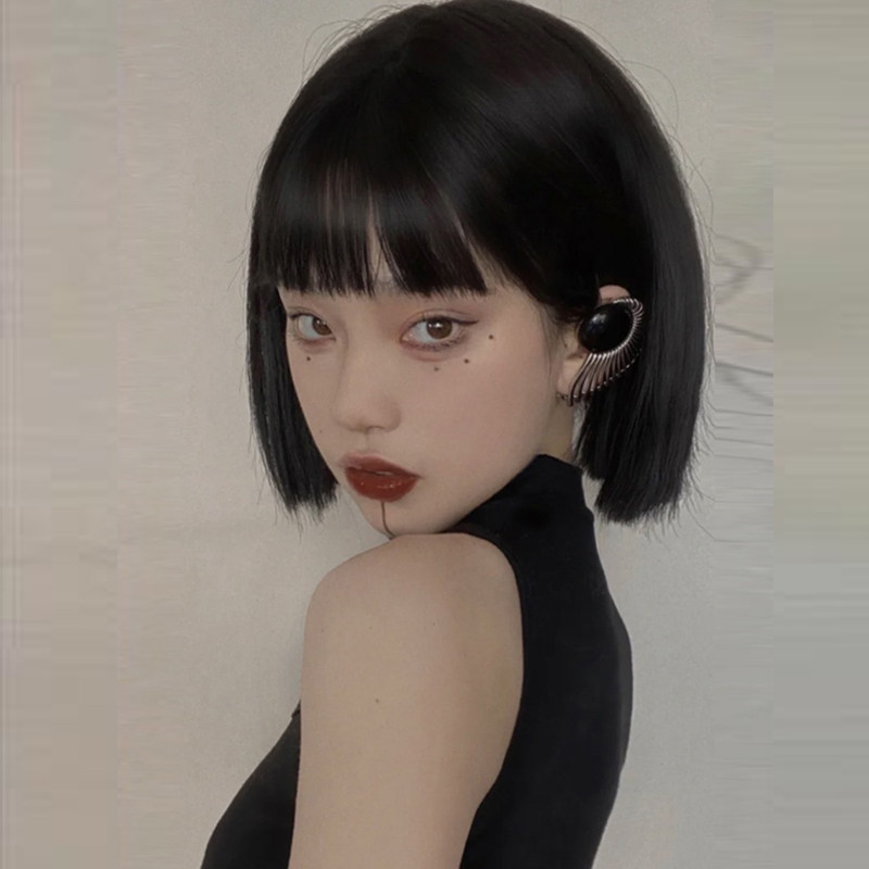 假发女短发夏季短直发一刀切黑色漫画刘海齐耳波波头暗黑系全头套