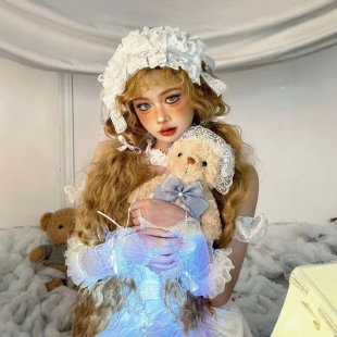 森系超长原创小天使doll洋娃娃长卷发羊毛卷齐刘海金棕色整顶假发