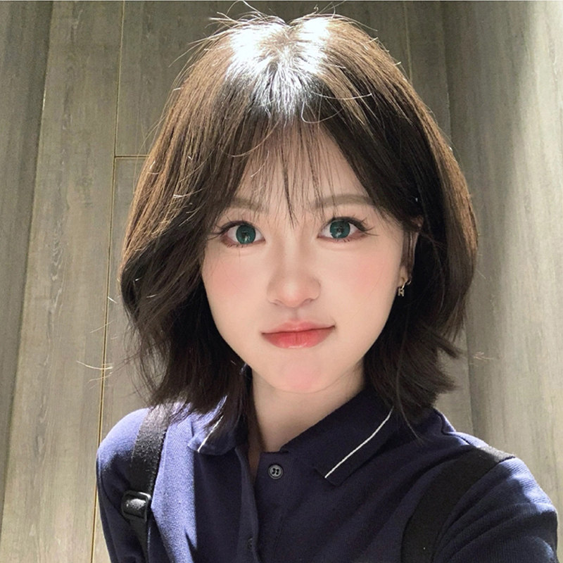 黑色草莓假发女短发全头套纹理烫法式空气感刘海卷发减龄发型日系