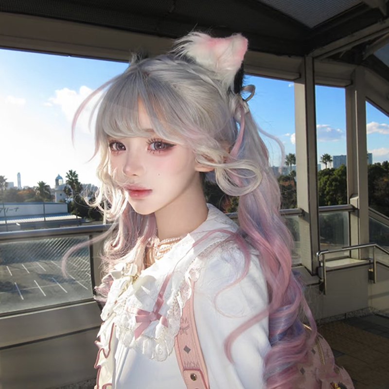 日系假发女长发网红lolita『彩虹糖』马卡龙氛围感长卷发jk全头套