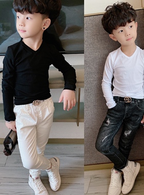 童装2020秋装新款男童百搭修身纯棉v领长袖T恤儿童打底衫T恤上衣