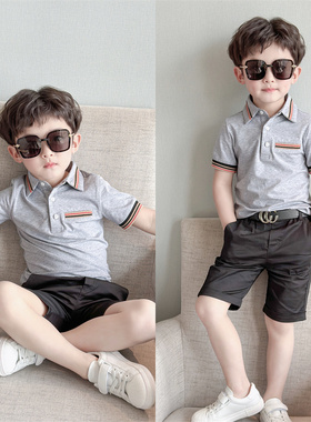 童装男童polo衫短袖韩版儿童半袖2023夏装新款中大童灰色保罗T恤