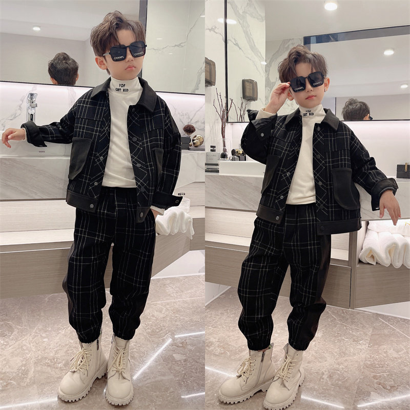 男童休闲套装童装2022冬装新款儿童夹克格子夹棉中大童两件套潮牌,童装/婴儿装/亲子装,套装,淘宝优惠券,粉丝福利购,淘宝优惠卷