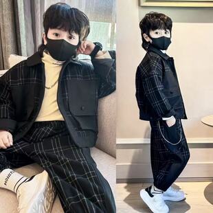 套装 格子加绒束脚裤 2024冬季 年货儿童韩版 潮童韩 新款 男童夹棉西装