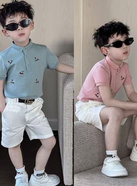 男童POLO衫2025新款儿童短袖T恤中大童夏季刺绣帅气男孩休闲上衣