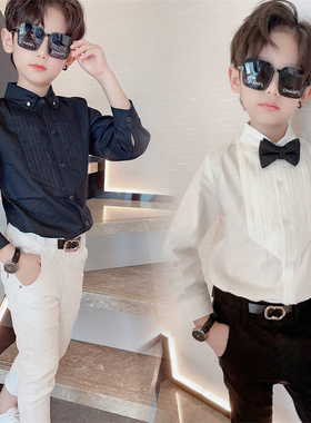 男童礼服衬衫童装演出服英伦风日系长袖白色衬衫水钻花童儿童衬衣