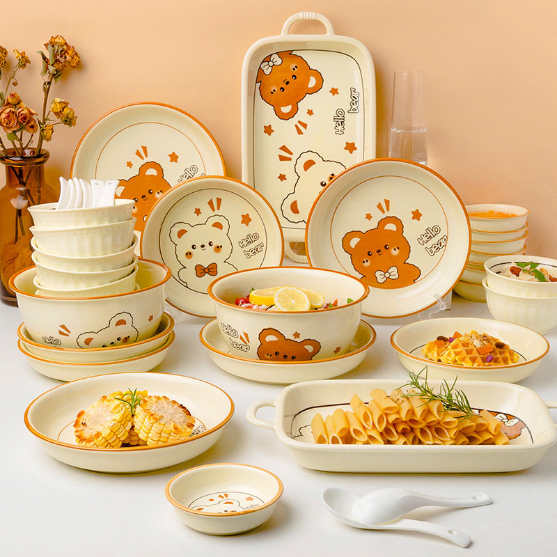 创意可爱卡通儿童陶瓷餐具套装家用中式碗盘碗碟组合宝宝辅食餐具,餐饮具,盘,淘宝优惠券,粉丝福利购,淘宝优惠卷