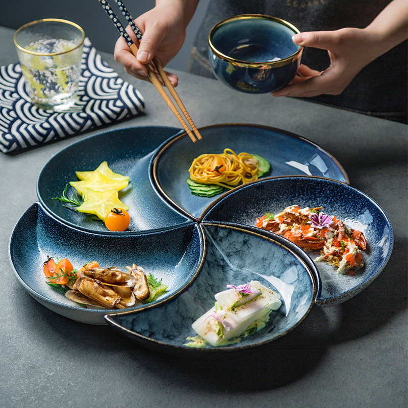 创意陶瓷拼盘餐具组合网红点心盘月亮盘寿司盘家用菜盘团圆聚餐盘