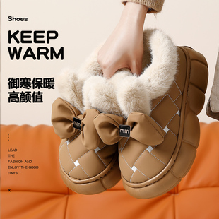 棉拖鞋女士冬季包跟外穿家居室内增高厚底毛毛绒高帮保暖棉鞋女款