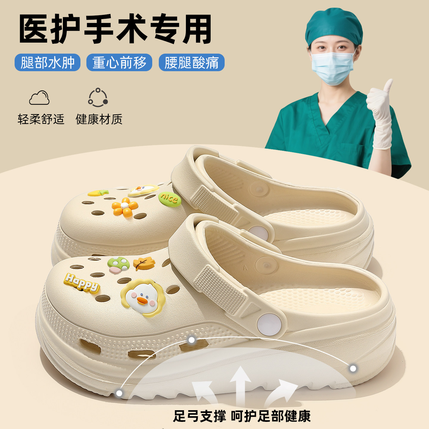 医用抗菌手术室拖鞋女款2026新款夏季外穿防滑防臭厚底洞洞鞋女款