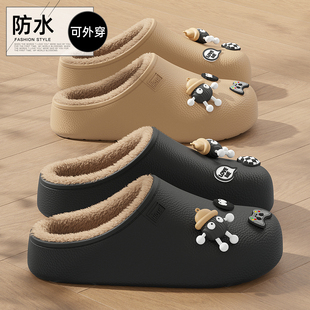 防水棉拖鞋男款冬季2025新款室内家居毛绒防滑厚底防臭保暖毛拖鞋