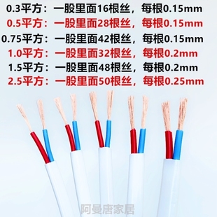 1.52.5 零剪5.RVV高档电线二芯2x0 双芯软0.75国标多股 平方软护