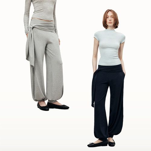 OraSolis “闲散漫步”莱赛尔双面棉_原创假两件绑带束脚灯笼卫裤