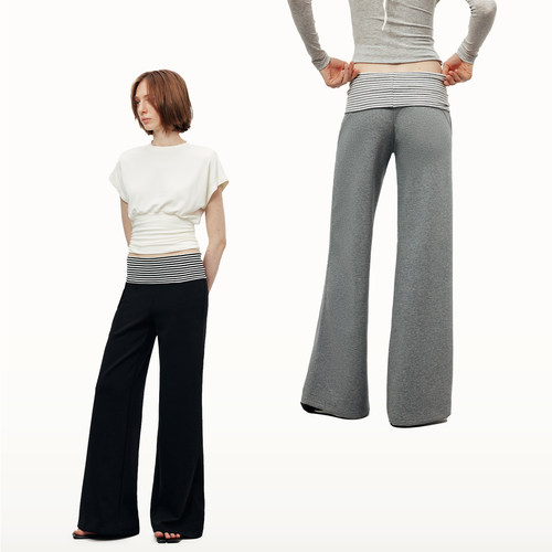 OraSolis 「显瘦神裤」特色翻边条纹拼接撞色 微阔修身空气棉卫裤