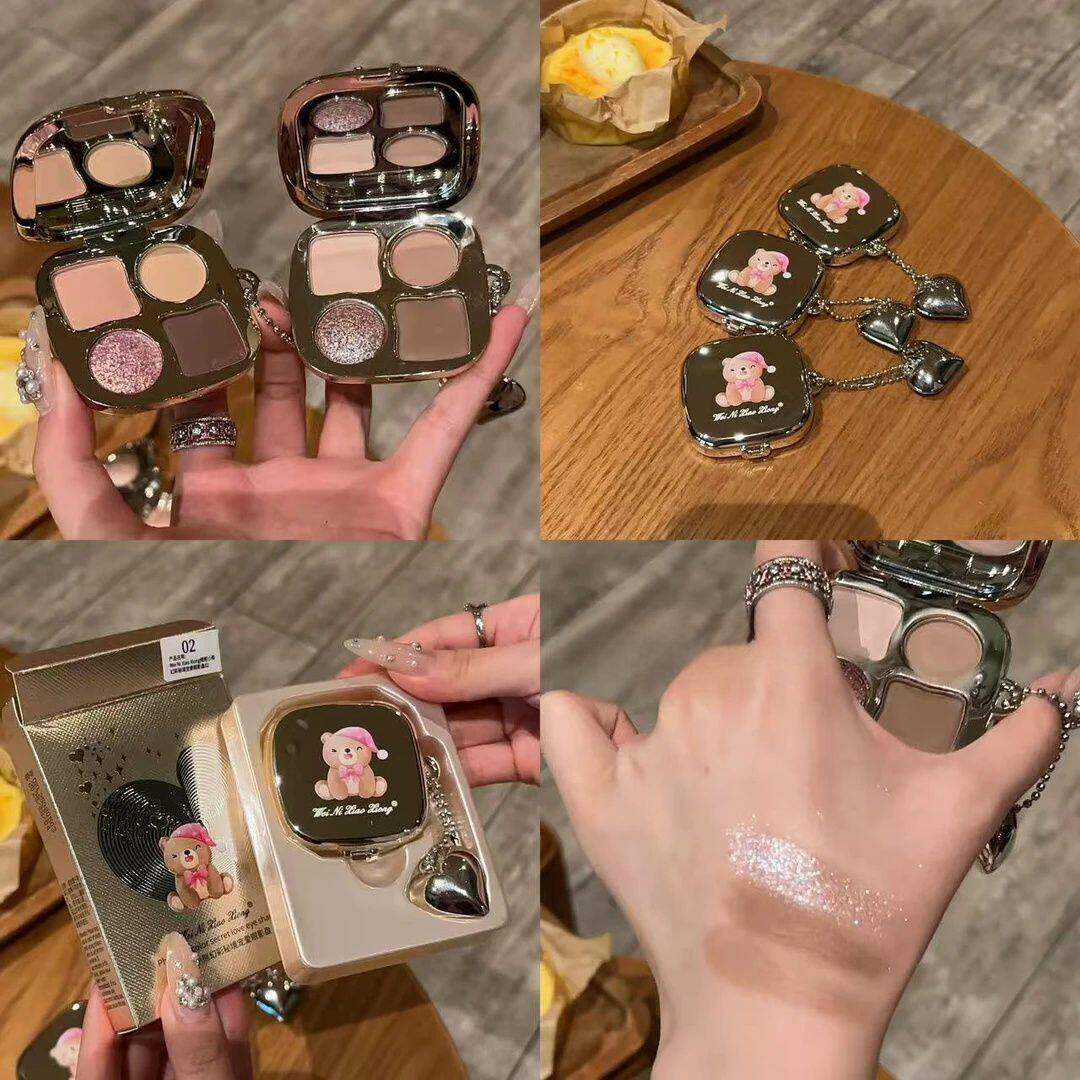 温柔纯欲初恋眼!爱心小熊四色眼影盘珠光哑光消肿低饱和显白眼影