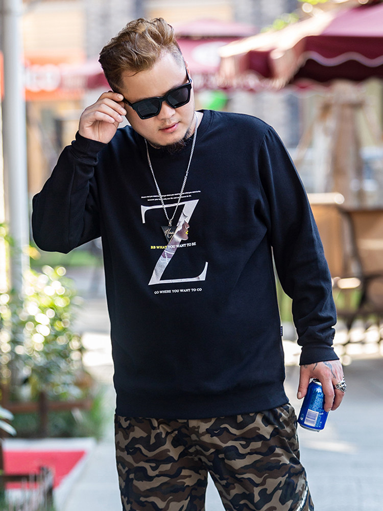 Large velvet men's sweater 2020 spring and autumn models fat plus size fat loose pullover long-sleeved casual top base shirt