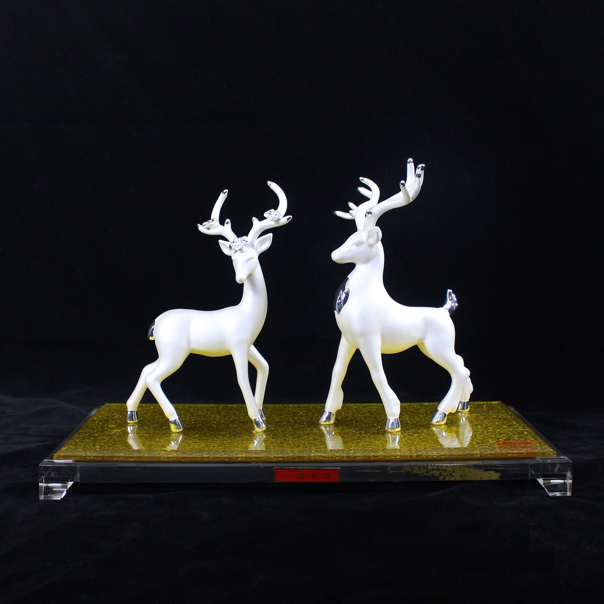 纯银鹿摆件一对300克家居电视柜客厅玄关酒柜装饰品 婚庆情侣礼物