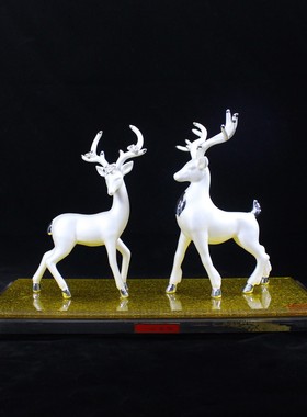 纯银鹿摆件一对300克家居电视柜客厅玄关酒柜装饰品 婚庆情侣礼物