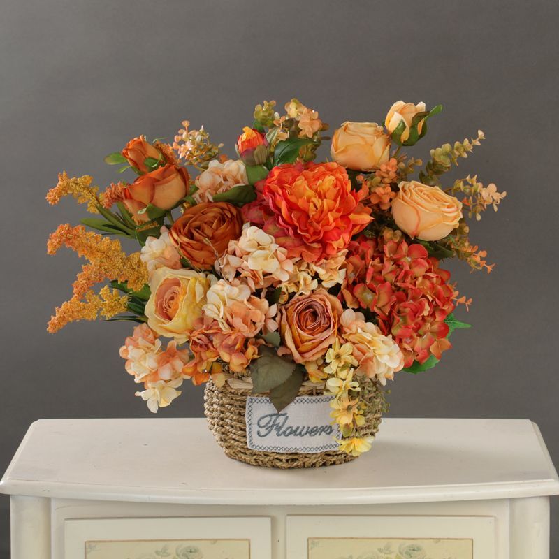 成品花篮花艺 高档仿真花束客厅假花摆件电视柜餐桌玄关干花摆设