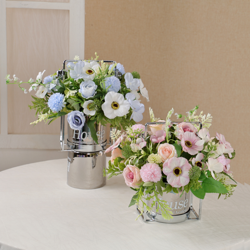 小花篮套装 假花客厅摆设装饰茶几餐桌摆件花艺拍照道具野餐花篮