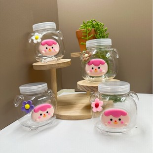 300ml萌小猪奶茶杯卡通瓶史莱姆水晶泥罐果切杯子DIY饮料瓶果汁瓶
