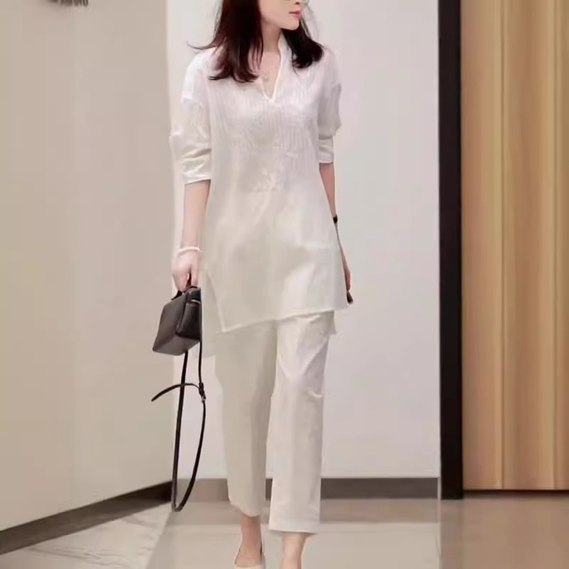 英国cherry kitty夏季新款v领重工亮片中长款上衣高腰裤子女装