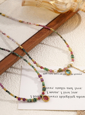 英国cherry kitty春夏缤纷 渐变石手工串珠项链小众复古淡水珍珠