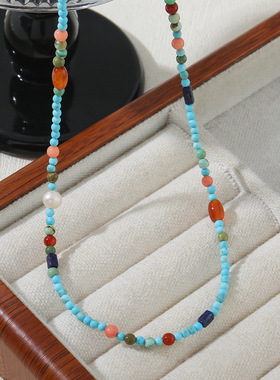 英国cherry kitty自然系列松石蓝色多巴胺石串珠项链彩色锁骨