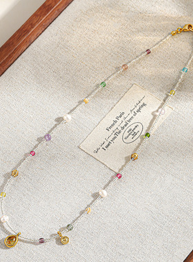 英国cherry kitty清新甜美气质米珠串珠项链彩色石多巴胺精致