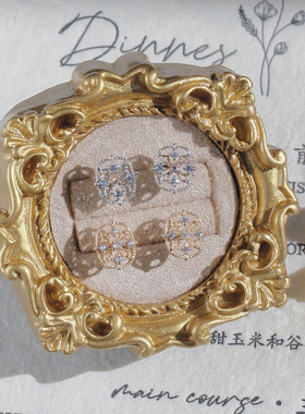 日系设计师topwhit凰谨 日系aget*几何镂空复古锆石耳钉女 银镀k