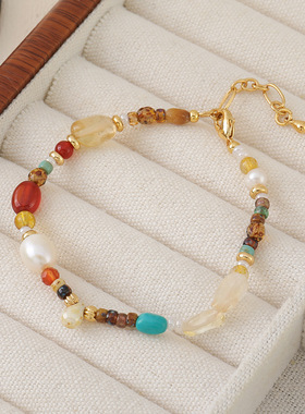 英国cherry kitty原创设计民族风彩色石手链女玛瑙高级感复古