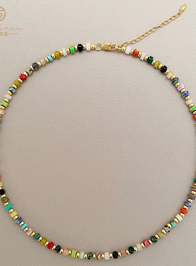 英国cherry kitty欧美新款度假风彩色宝石串珠项链时尚ins风百搭