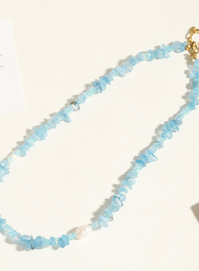 英国cherry kitty温柔风甜美项链不规则海蓝宝时尚气质高级感