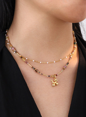 英国cherry kitty气球小狗吊坠设计碧玺串珠项链轻奢复古气质