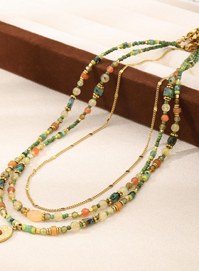 英国cherry kitty毕加索串珠红绿宝石项链波西米亚捷克珠半宝石