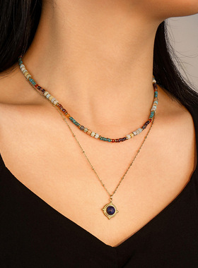 英国cherry kitty轻奢 复古撞色民族风捷克珠串珠项链精致百搭