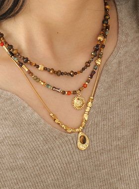 英国cherry kitty欧美复古美拉德风石手工串珠项链小众设计太阳