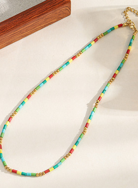 英国cherry kitty多巴胺彩色石串珠项链波西米亚民族风叠戴颈链