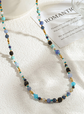 英国cherry kitty欧美撞色切面石串珠项链原创小众艺术生撞色