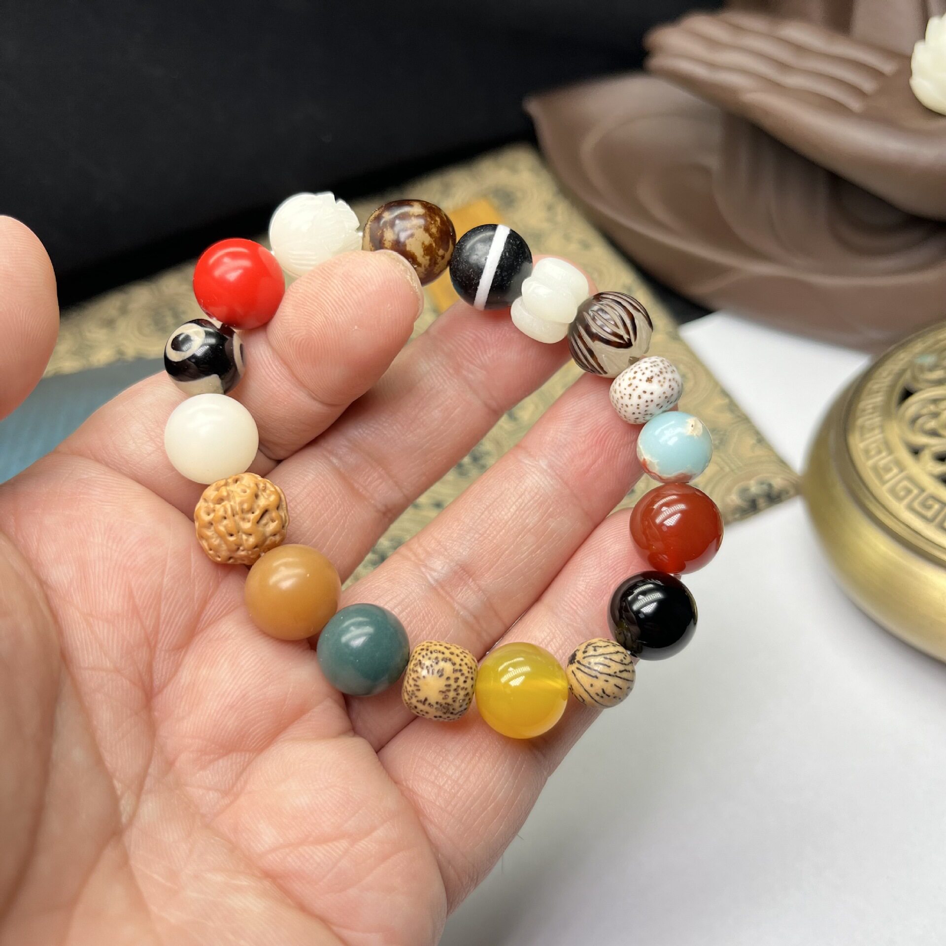 无事牌杭州灵隐十八籽手串十八子菩提多宝念珠白菩提朱砂玛瑙念珠